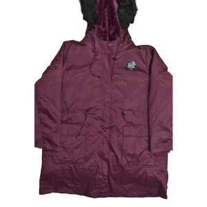Torrid Size 3 3X Burgundy Parka Jacket Faux Fur Trim Hood Water Resistant Hooded
